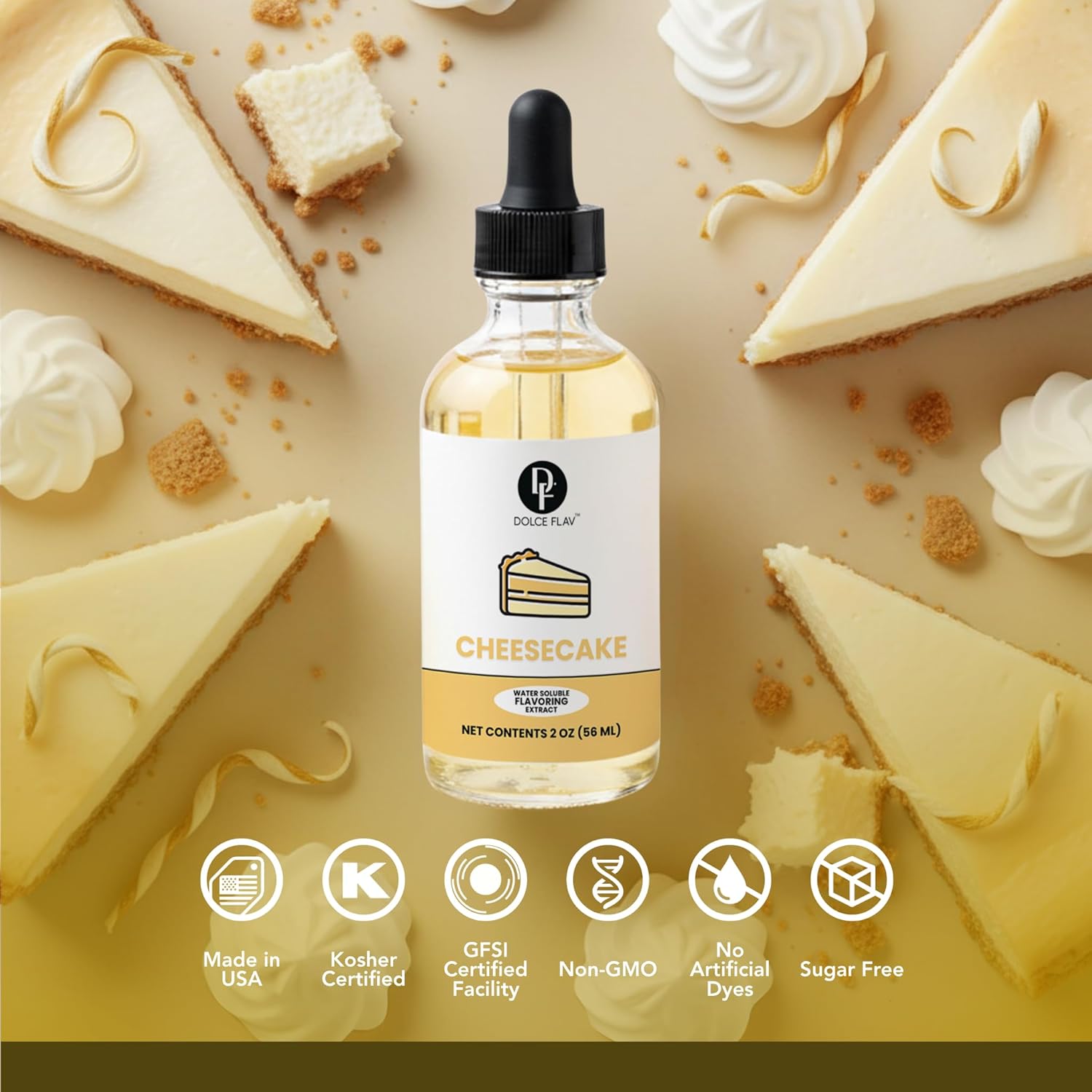 Dolce Flav Cheesecake Extract – 2 Ounce Water-Soluble Kosher, Sugar-Free, Concentrated Creamy Flavor for Desserts, Frostings & Pastries, Includes Measured Dropper - Image 5