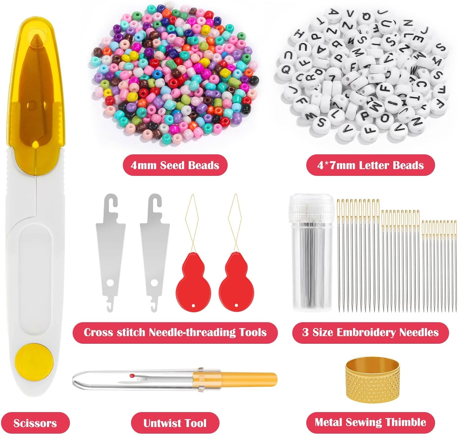 PAXCOO 488Pcs String Bracelet Making Kit, Friendship Bracelet String Kit with 50 Skeins Embroidery Floss Cross Stitch Thread, 400Pcs Friendship Bracelet Beads, 37Pcs Embroidery Tools - Image 4