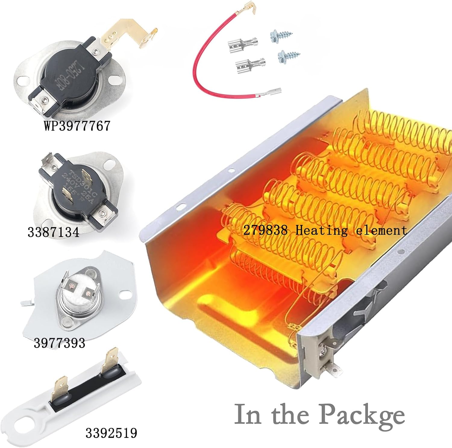 Dryer Heating Element Kit for Whirlpool WED4850HW0, WED49STBW1, WED4900XW0, WED4950HW0, WED4800XQ0, WED4800XQ1, WED4616FW0 Replacement - Image 5