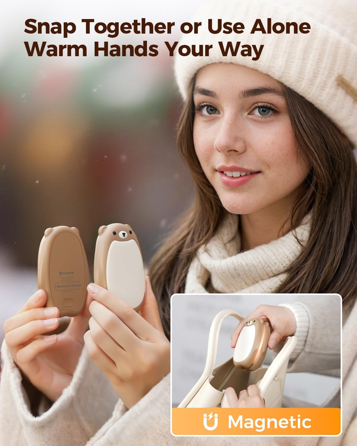 SWEETFULL Hand Warmers Rechargeable – Cute Bear, 2 Pack Magnetic Hot Hands, Reusable Electric Pocket Heater, Great Gift for Daughter, Kids, Wife, or Bestie, Portable for Outdoor & Camping - Image 2