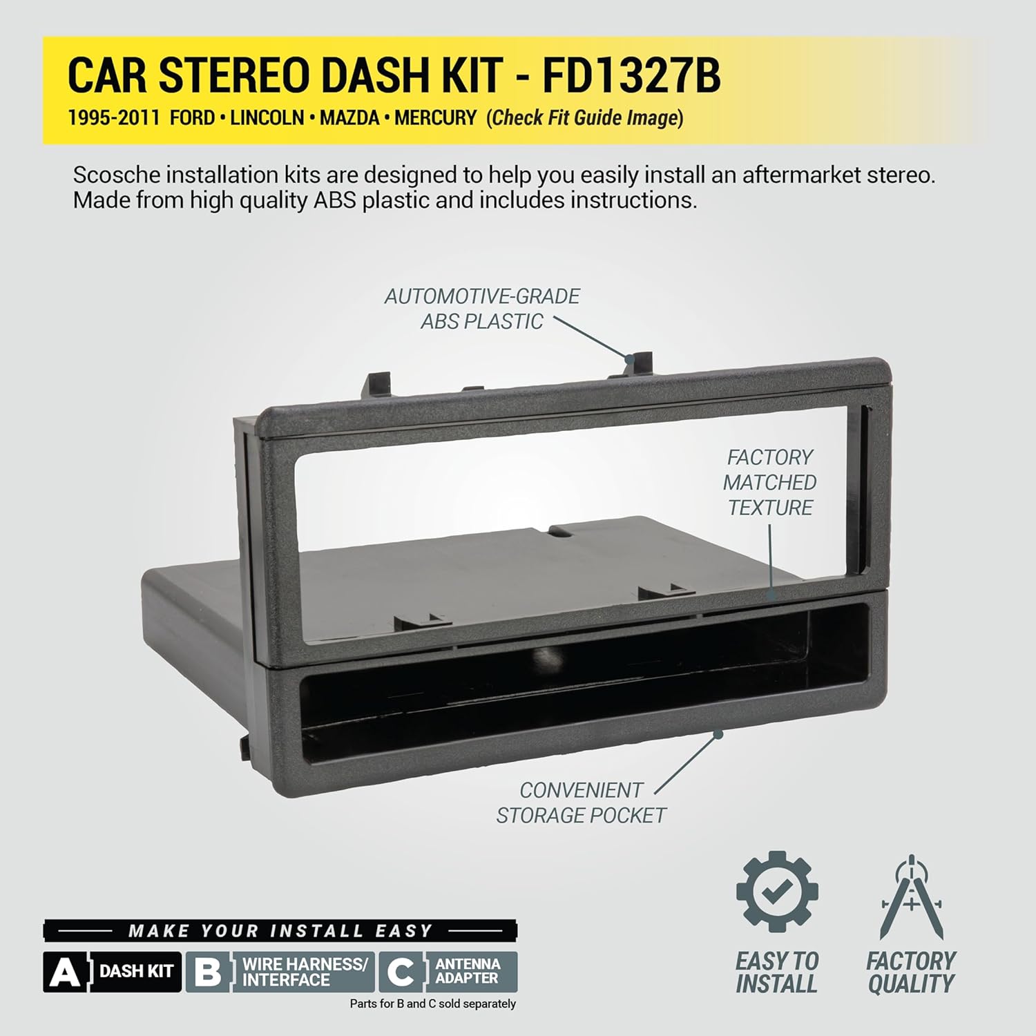 Scosche FD1327B Single DIN Dash Kit Compatible with Select 1995-11 Ford, Lincoln, Mazda and Mercury Vehicles - Car Stereo Install Kit - Single DIN Only - See Fit Guide in Images to Verify Your Vehicle - Image 5
