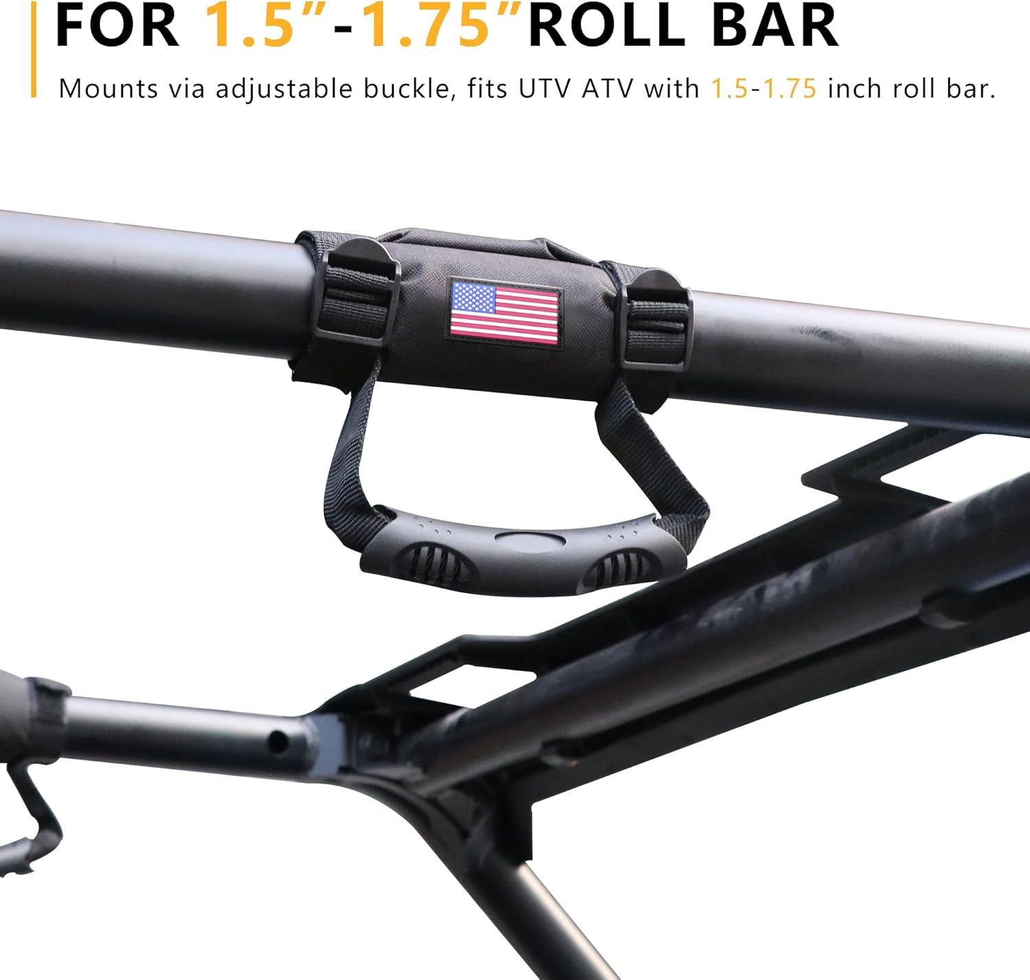 UTV ATV Roll Bar Grab Handles Grips Compatible with Polaris RZR Ranger Can Am Kawasaki Wildcat Pioneer Accessories 1.5” - 1.75” Roll Cage Hand Holds with US Flag, 2 Pack - Image 2