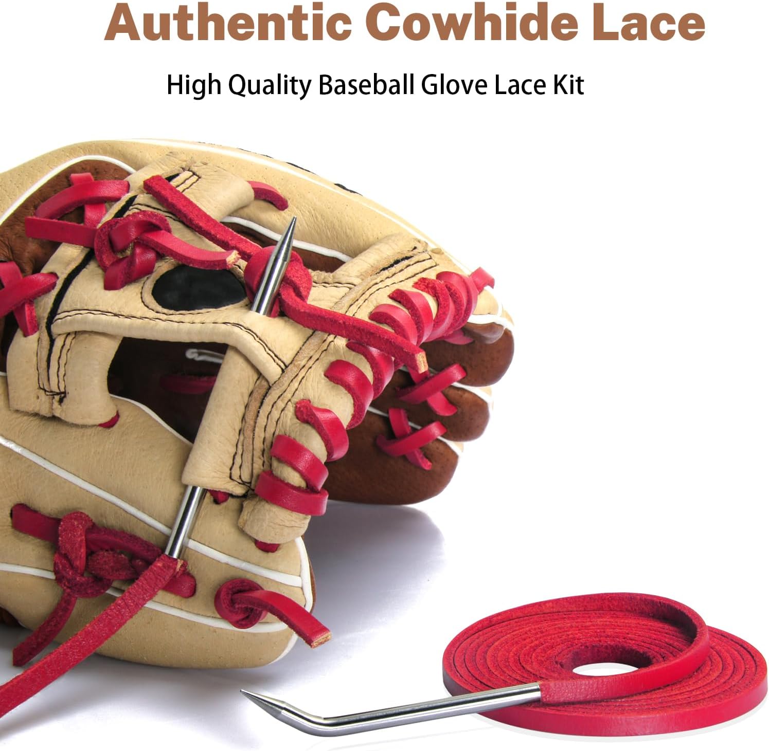 Softball Baseball Glove Lace, Mitt Lace Repair Kit Includes 2 Leather Laces and Lacing Needle for Catcher's Glove - Image 3