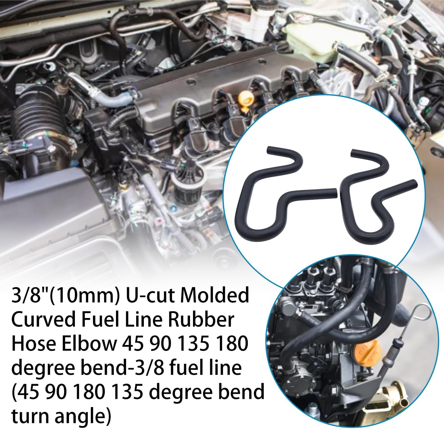 2 Pack 1/2" U-Cut Molded Curved Rubber Fuel Line Hose Elbow, 45 90 135 180 Degree Bends for Automotive and Marine Applications - Image 6