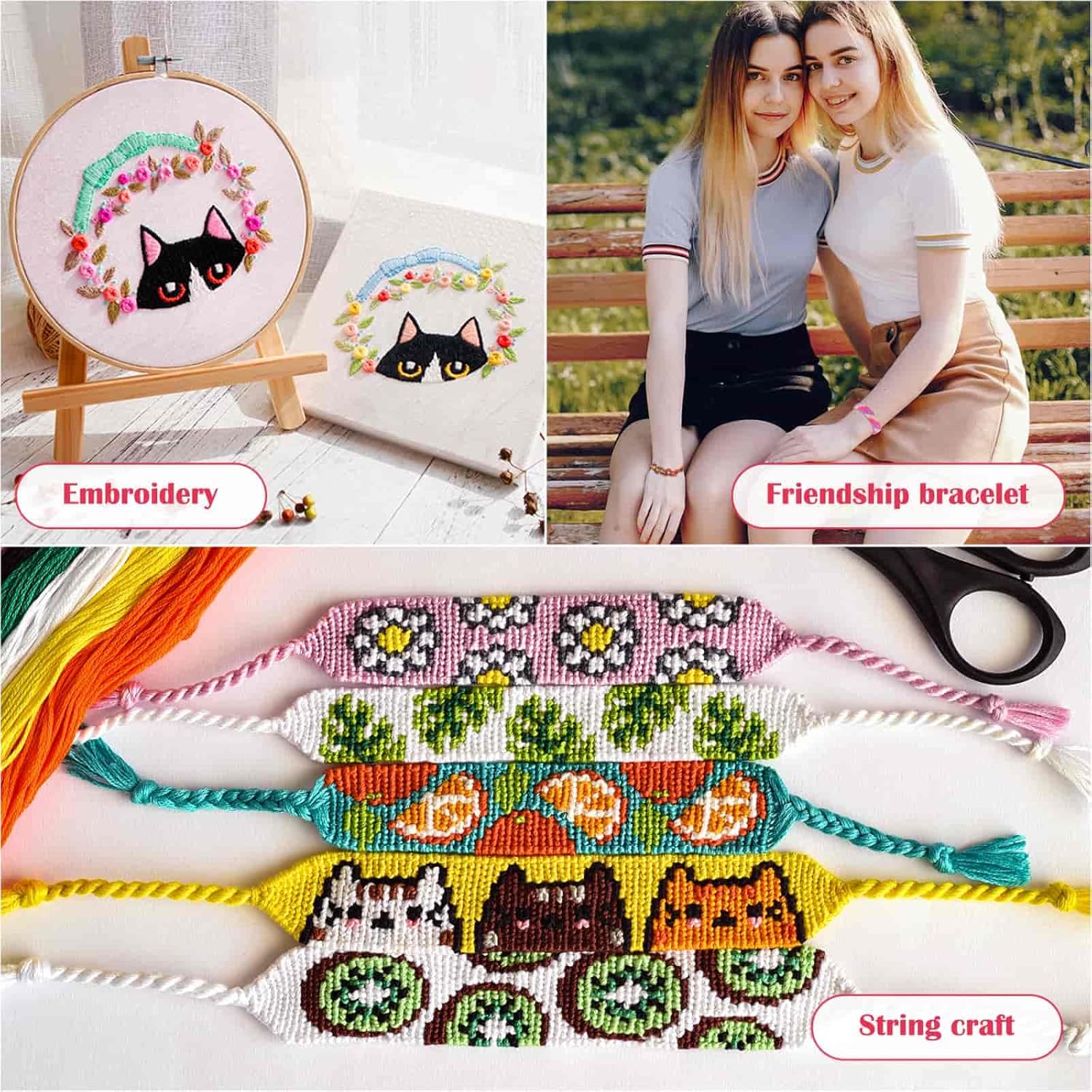 PAXCOO 488Pcs String Bracelet Making Kit, Friendship Bracelet String Kit with 50 Skeins Embroidery Floss Cross Stitch Thread, 400Pcs Friendship Bracelet Beads, 37Pcs Embroidery Tools - Image 2