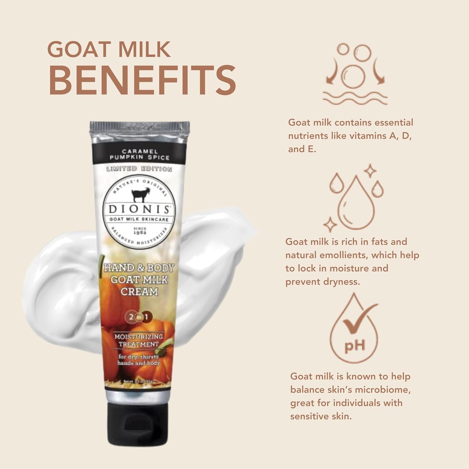 Dionis Goat Milk Hand & Body Cream Caramel Pumpkin Spice 3.3oz (Pack of 1) - Image 2