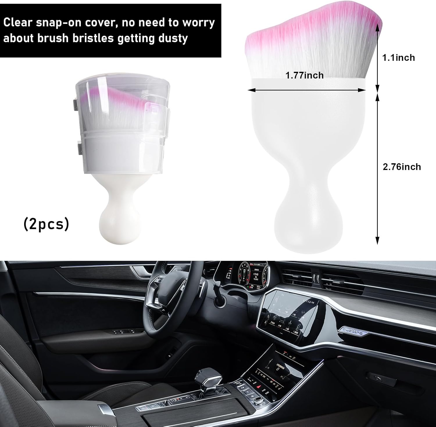 Ziciner 2 PCS Car Detailing Brush, Curved Soft Bristles Auto Removal Dust Collectors, Universal Vehicle Dashboard, Air Conditioner Vents etc Interior Cleaning Tool Accessory (White/White/Pink) - Image 2
