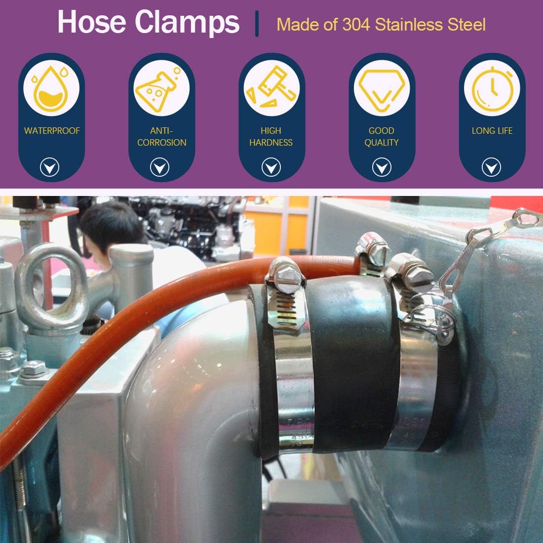 Swpeet 8Pcs 6-7inch (155-178mm) Hose Clamp 304 Stainless Steel Adjustable Range Worm Gear Hose Clamp Fuel Line Clamp Perfect for Plumbing, Automotive and Mechanical Applications - Image 3