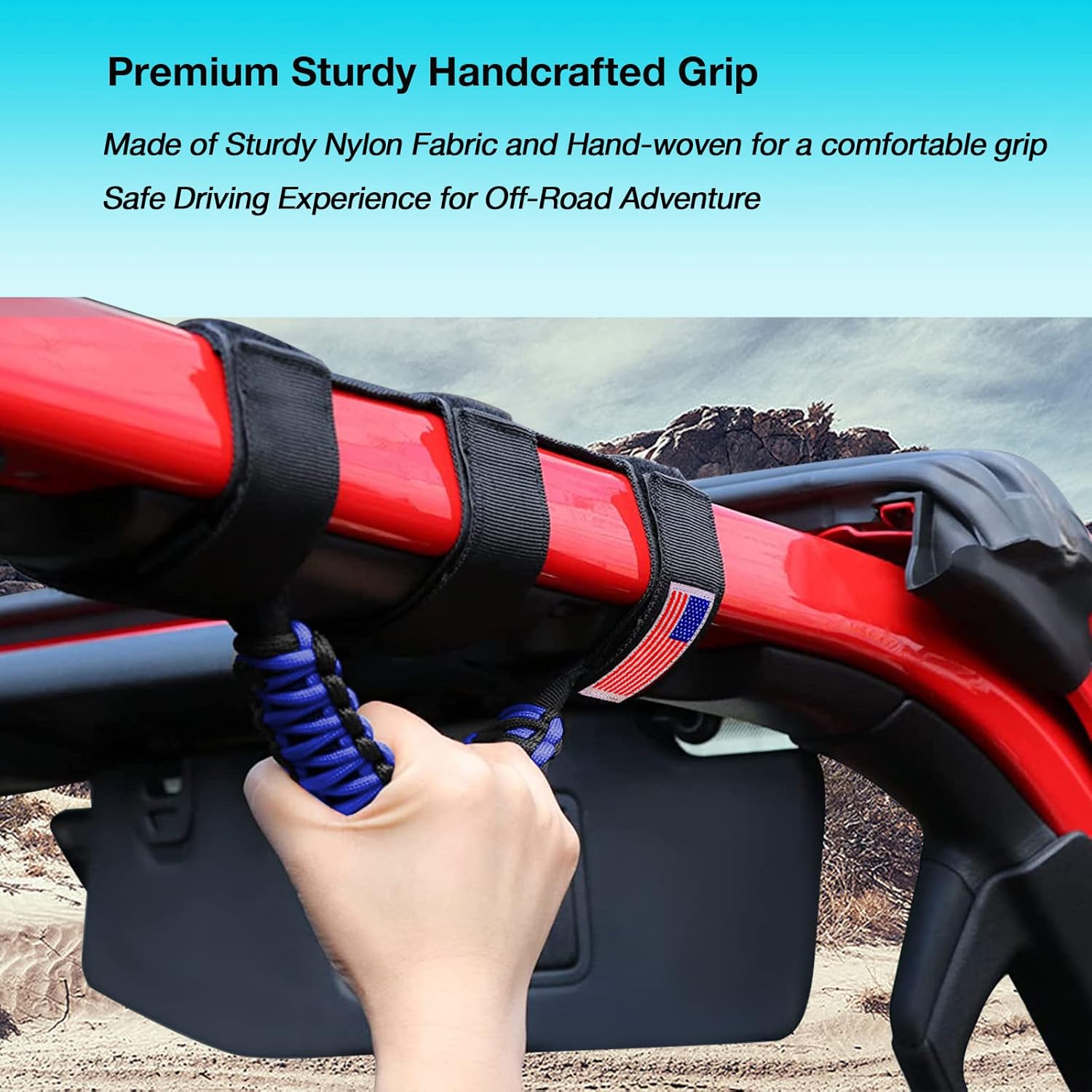 Gaizon 4 Pack Grab Handles Roll Bar Paracord Handgrip Handles with America Flag Pattern Replacement for Jeep Wrangler YJ TJ JK JL,Gladiator JT 1955-2022(Blue) - Image 4