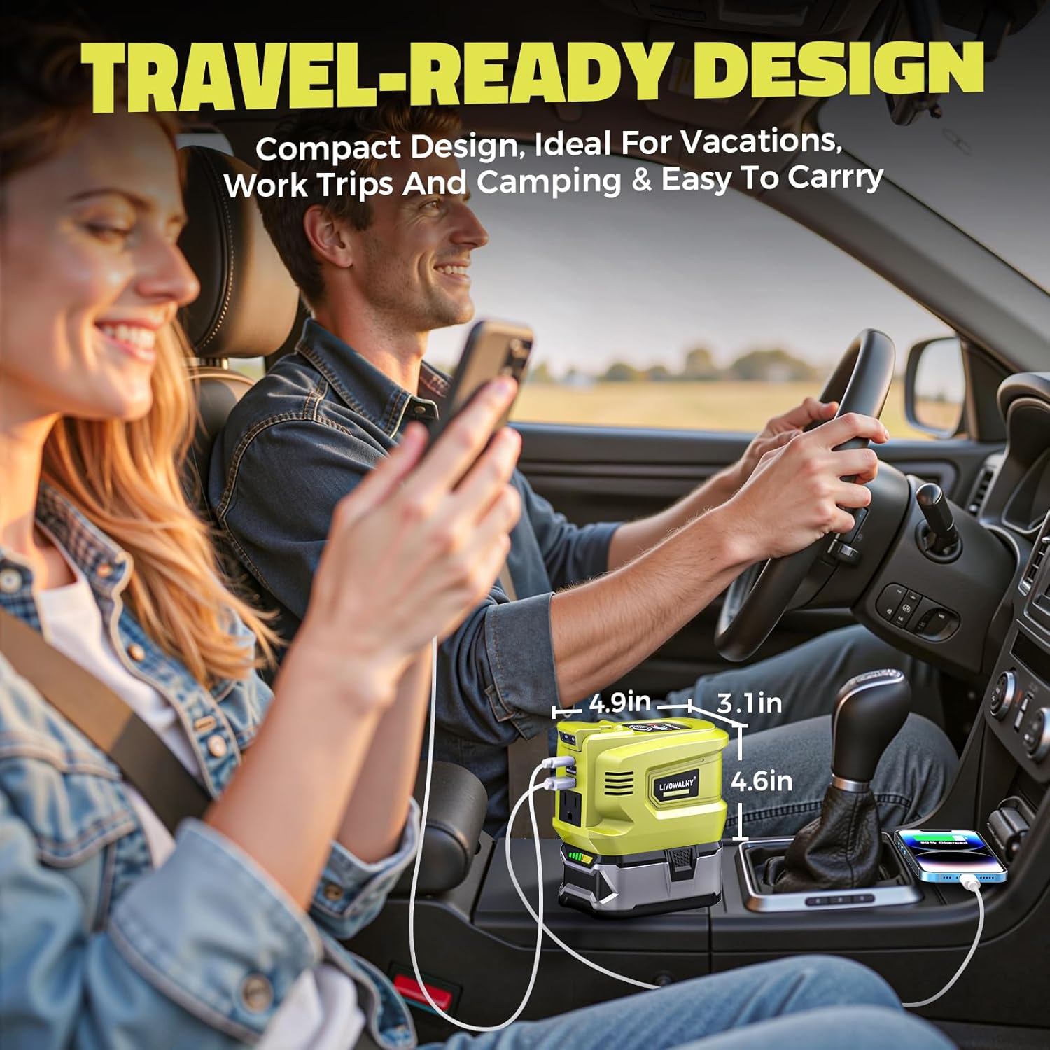 Real 200W Portable Power Inverter Compatible with Ryobi 18V, LIVOWALNY Outdoor Generato Battery Converter 2 USB & AC Battery Powered Outlet, DC 18V to AC 110V-120V Power Station (Tool Only) - Image 5