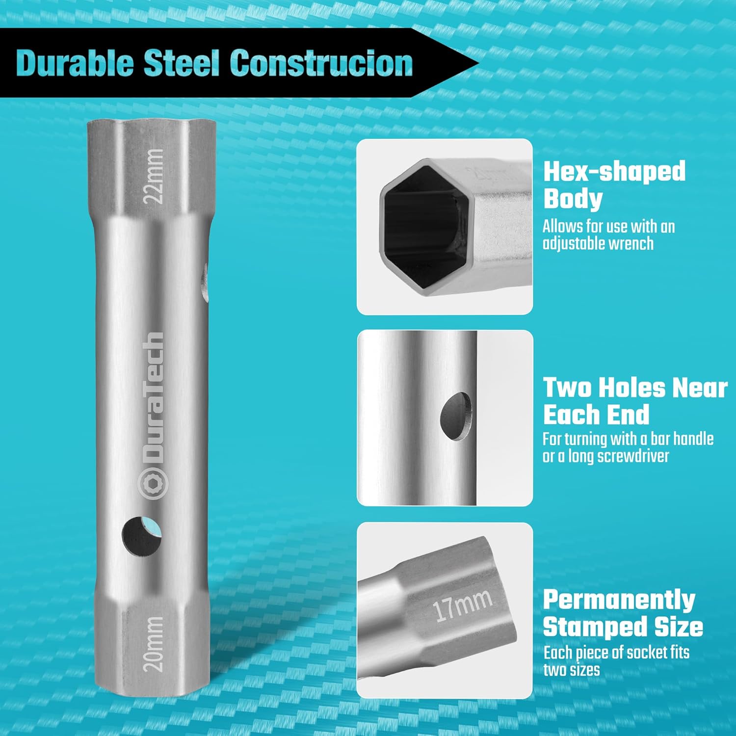 DURATECH 10-Piece Shower Valve Socket Wrench Set with Bar Handles, Metric, 6-22mm, for Removing Tub & Shower Valve, Home Plumbing Repairs - Image 2