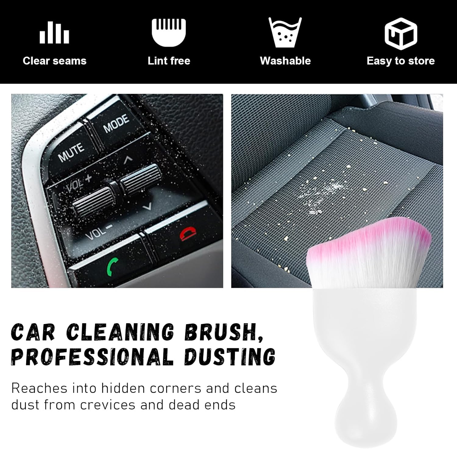 Ziciner 2 PCS Car Detailing Brush, Curved Soft Bristles Auto Removal Dust Collectors, Universal Vehicle Dashboard, Air Conditioner Vents etc Interior Cleaning Tool Accessory (White/White/Pink) - Image 6