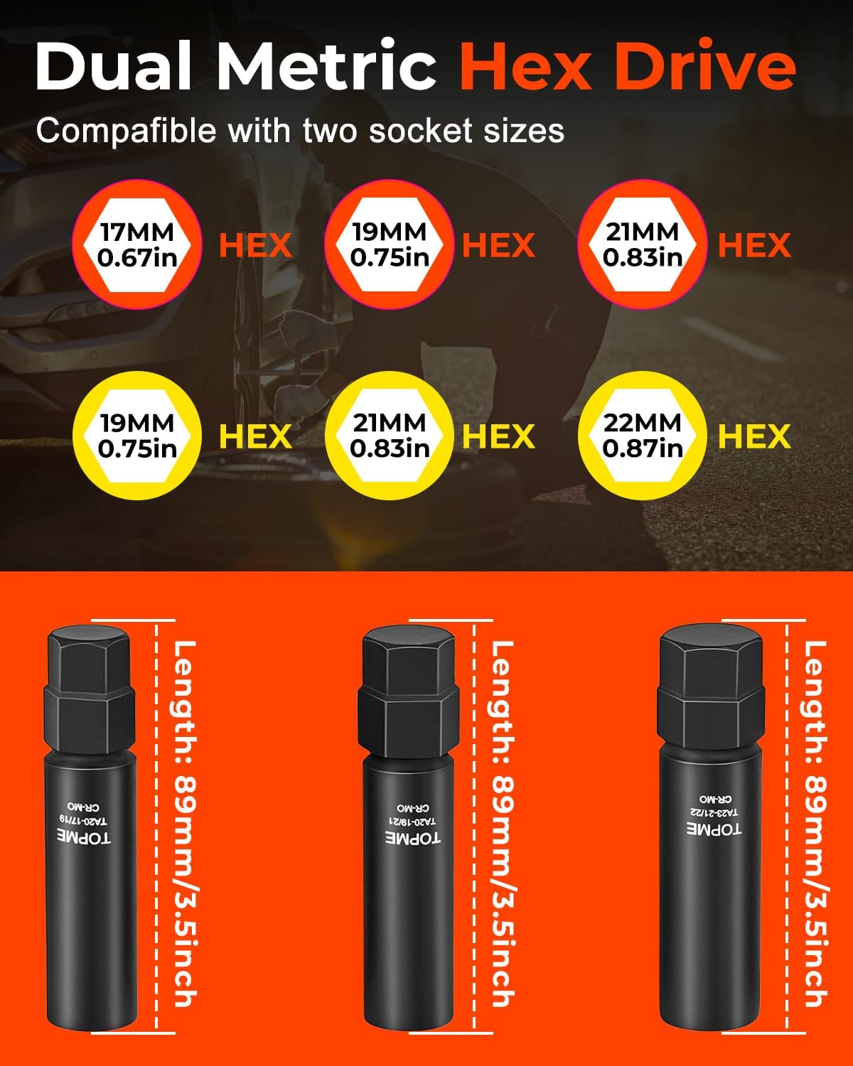 10 Spline Lug Nut Socket, Replacement for TA20-19/21C, ompatible with Bimecc 10 Spline Lug Key, for Removing 10 Point Lug Nut Key for Truck Large SUV with 13/16 and 7/8 Hex Drive, CR-MO - Image 4