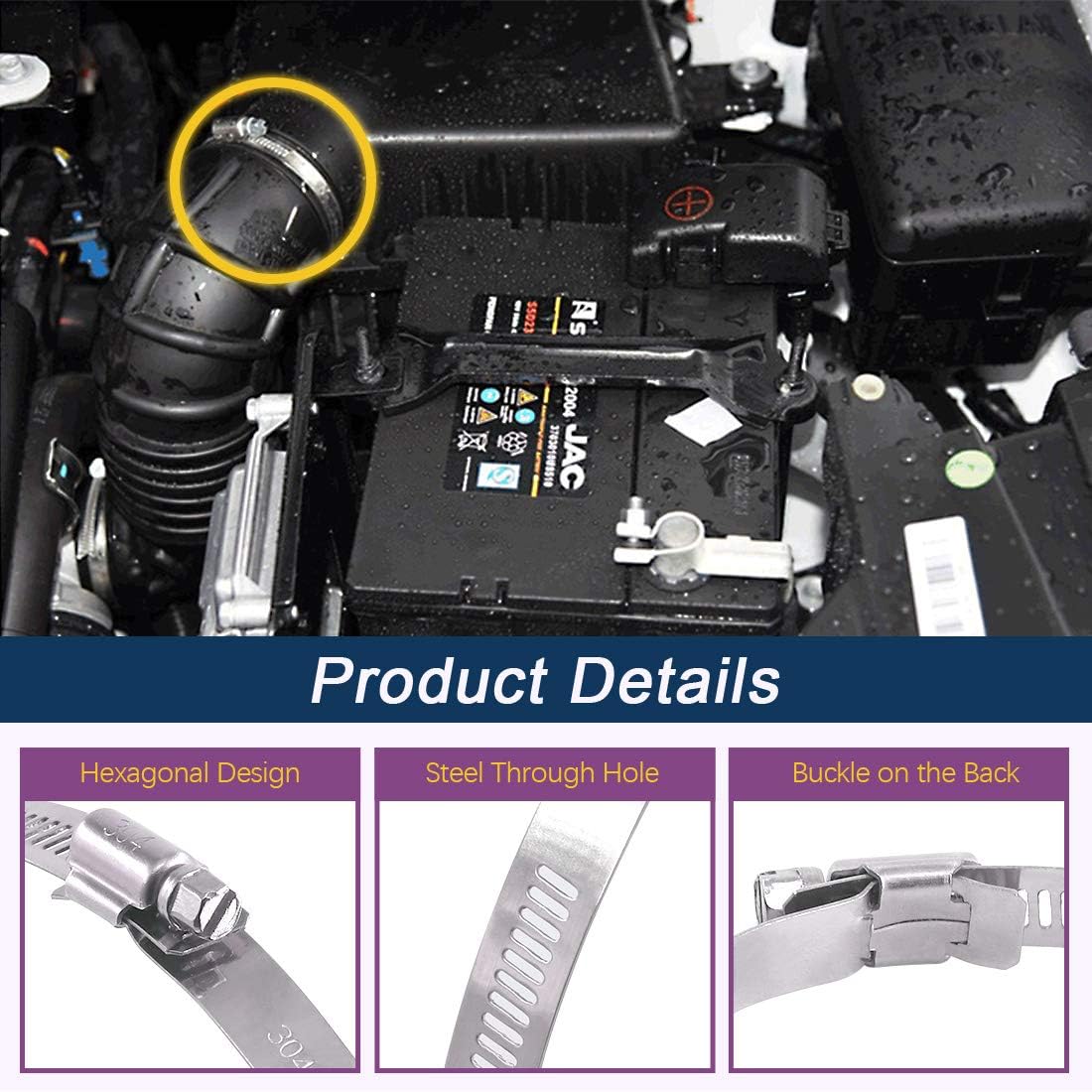 Swpeet 8Pcs 6-7inch (155-178mm) Hose Clamp 304 Stainless Steel Adjustable Range Worm Gear Hose Clamp Fuel Line Clamp Perfect for Plumbing, Automotive and Mechanical Applications - Image 4