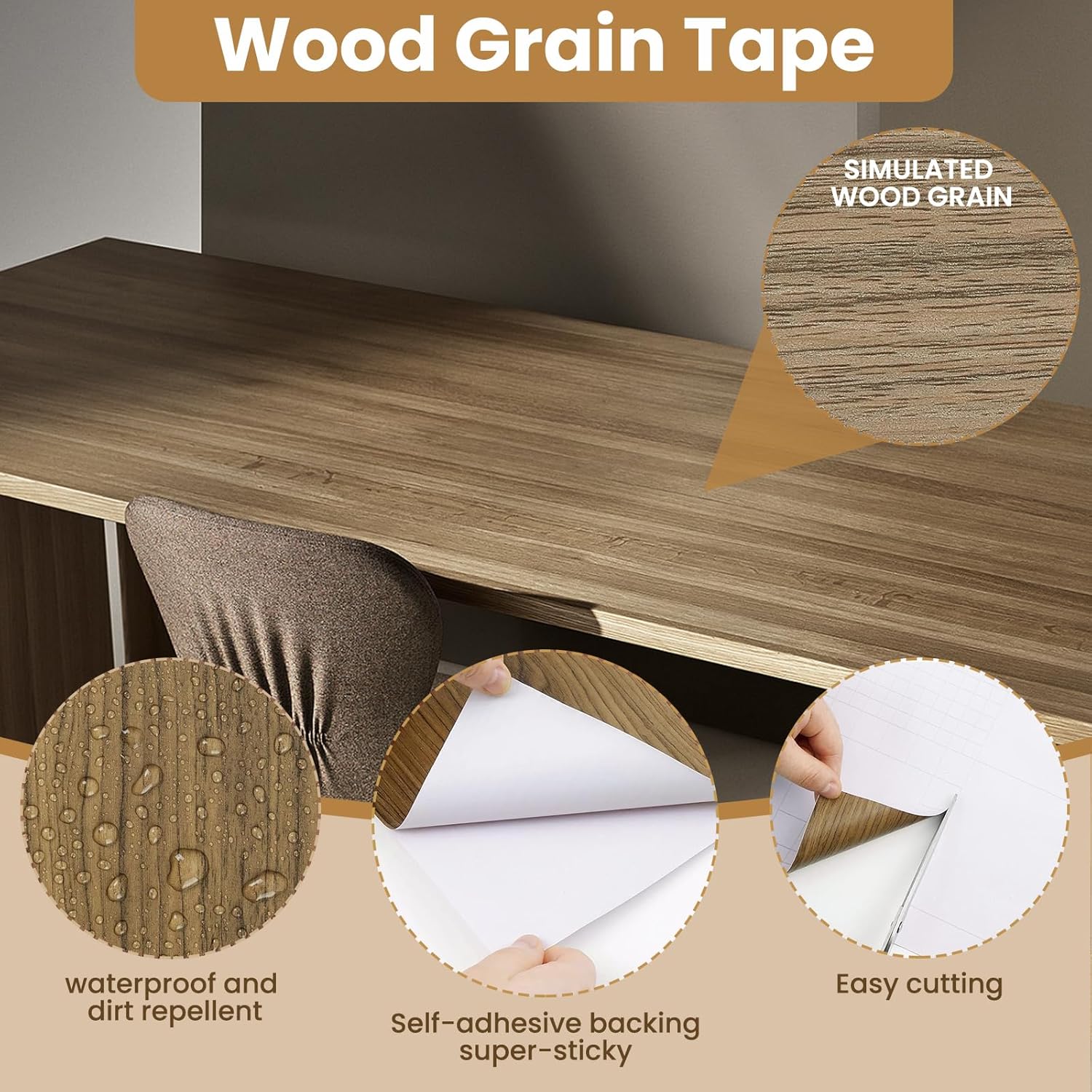 Wood Grain Repair Tape, 4.7 inch X 32ft Self Adhesive Grain Repair Patch for Tables, Chairs, Baseboards, Doors, Windows, Floors, Handicraft DIY. - Image 8