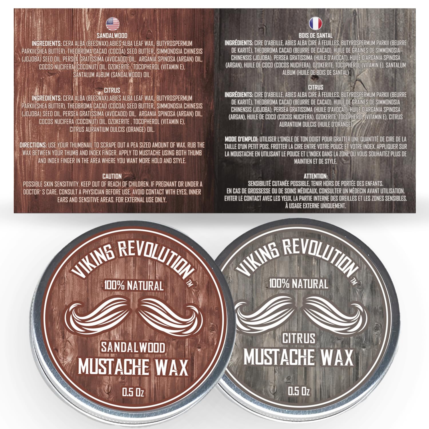 Viking Revolution Mustache Wax 2 Pack - Beard & Moustache Wax for Men - Strong Hold Helps Train Tame & Style (Citrus & Sandalwood, 2 pack) - Image 6