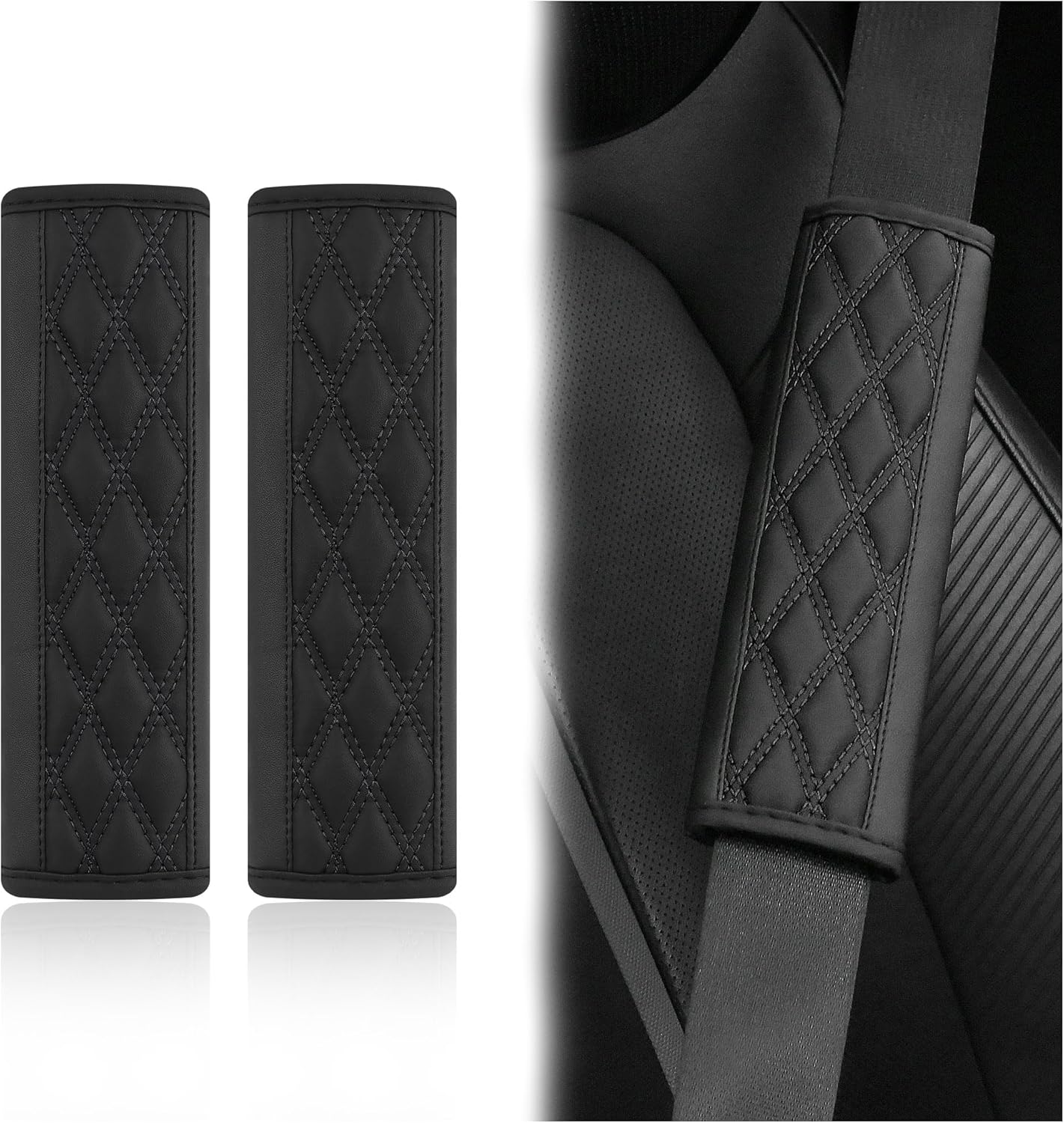 2PCS Car Seat Belt Cover Pads,Leather Seatbelt Covers Protect Shoulder and Neck Car Accessories Interior,Universal Car Seat Strap Pads Car Decorations for Most Cars Trucks (Black)