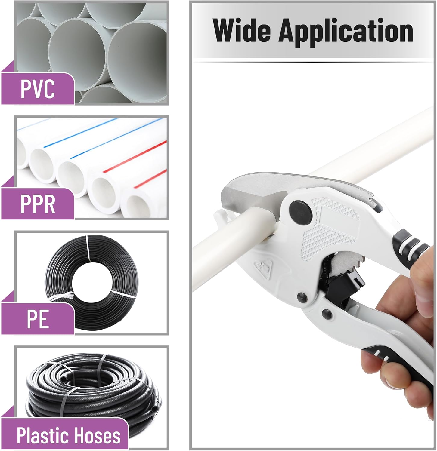Bates- PVC Pipe Cutter, Cuts up to 1-5/8", Ivory Ratcheting PVC Pipe Cutter Tool, Pipe Cutters PVC Pipe Shears, Plastic Pipe Cutter, PEX Pipe Cutter, PVC Cutter Tool, PVC Ratchet Cutter - Image 3