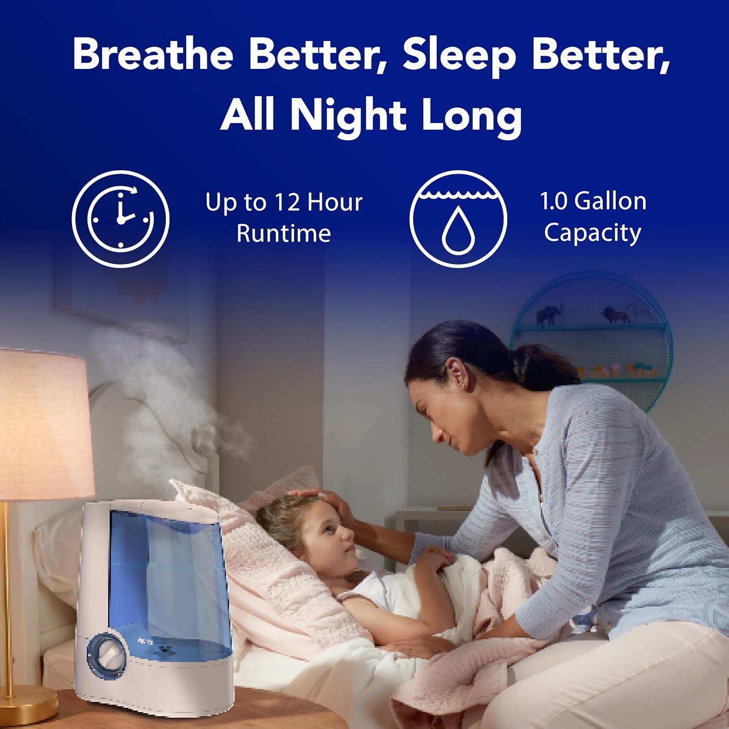 Vicks Warm Mist Humidifier Filter‑Free 1 Gal Tank, Auto Shut‑Off, Night Light, VapoPad and VapoSteam Compatible - Image 4