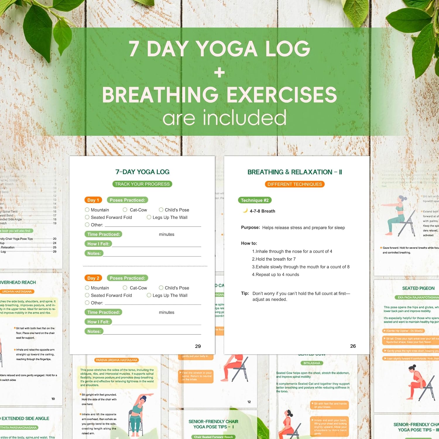 Chair Yoga for Seniors Over 60 Book & Chart – 30-Day Challenge, Gentle Seated Yoga Guide, Chair Yoga for Weight Loss & Flexibility, Senior Chair Exercises for Women & Men, 8.5x11" Book on Chair Yoga - Image 3