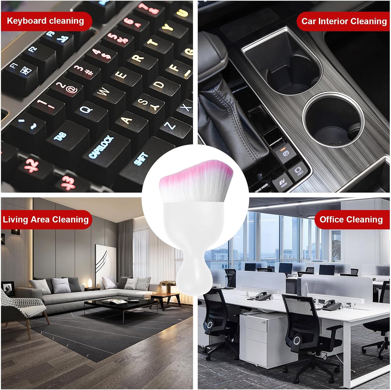 Ziciner 2 PCS Car Detailing Brush, Curved Soft Bristles Auto Removal Dust Collectors, Universal Vehicle Dashboard, Air Conditioner Vents etc Interior Cleaning Tool Accessory (White/White/Pink) - Image 5