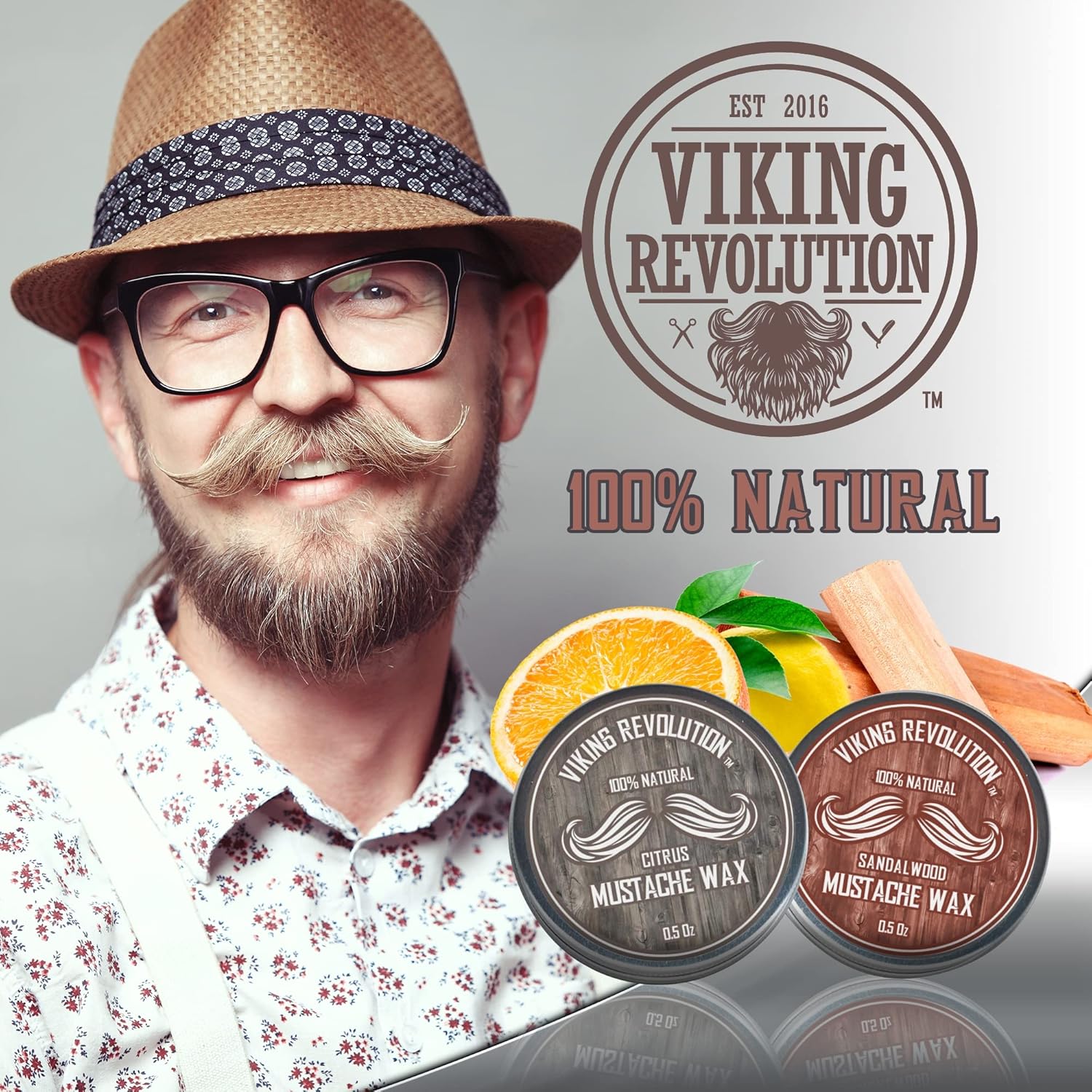 Viking Revolution Mustache Wax 2 Pack - Beard & Moustache Wax for Men - Strong Hold Helps Train Tame & Style (Citrus & Sandalwood, 2 pack) - Image 3