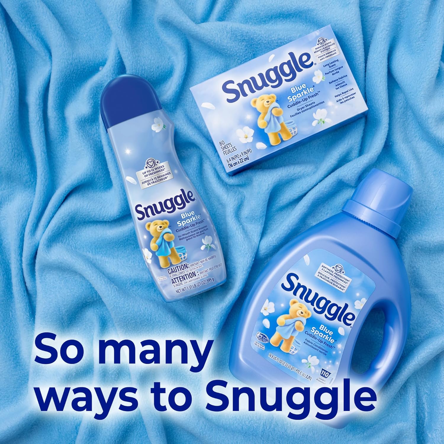 Snuggle Fabric Softener Dryer Sheets, Blue Sparkle Cuddle-Up Fresh, 230 Ct, Long-Lasting Fresh & Clean Scent, Softens Fabric, Reduces Static, Fights Wrinkles, Helps Repel Lint & Pet Hair, HE Safe - Image 9