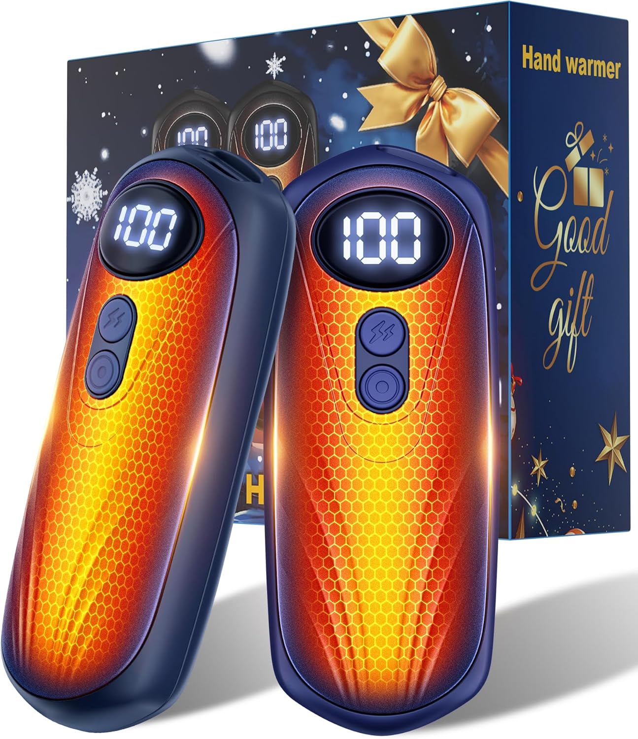 Hand Warmers Rechargerable 2 Pack - 6000mAh Electric AI Handwarmers with LED Display, 5-Level, 2 in 1 Portable Heater, Warm Gifts for Women/Men/Golf/Camping/Hunting/Travel/Outdoor/Indoor