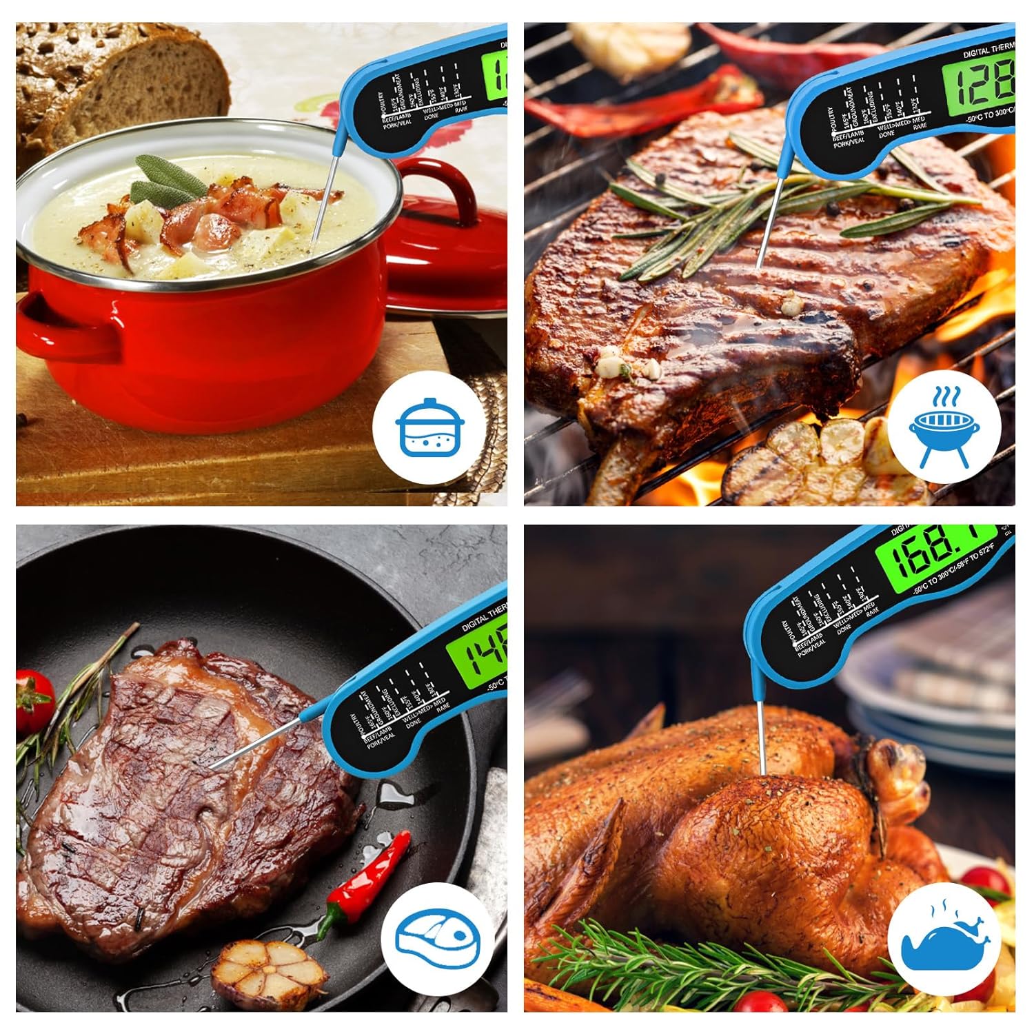 Fast Instant Read Meat Thermometer with Backlight - Waterproof Digital Food Probe for Grilling, Cooking, Baking & Candy Making - Kitchen & BBQ Essential(Blue) - Image 6