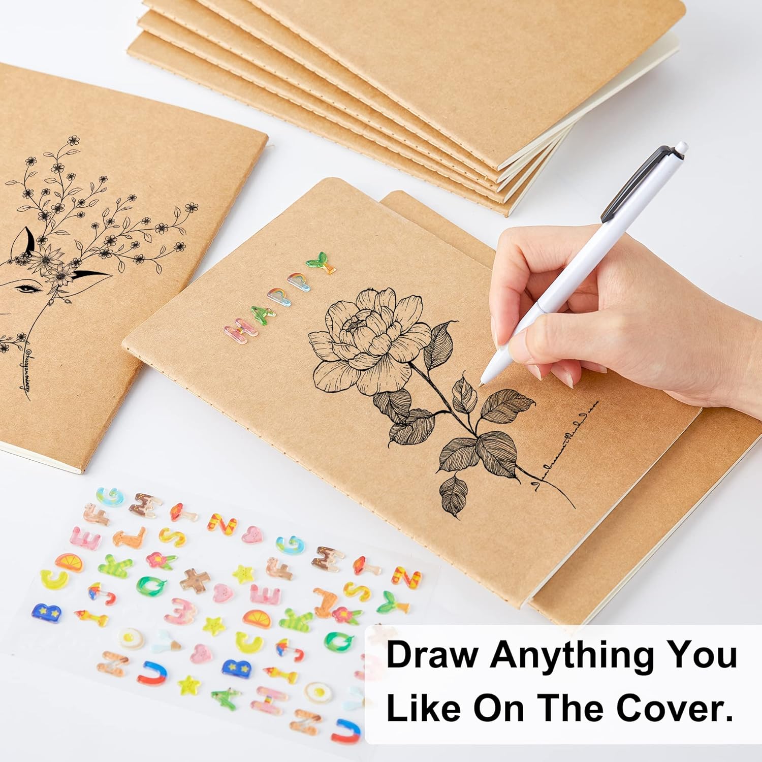 feela 30 Pack Blank Kraft Notebooks, Unlined Sketchbook Note Pad Travel Journal for Drawing Doodling Writing, Journal Bulk For Women Kids Students Office School Supplies, A5, 60 Pages, 8.3” X 5.5” - Image 3