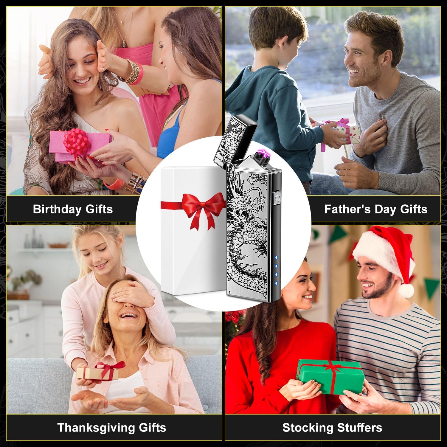 LcFun Electric USB Rechargeable Lighter Windproof Plasma Dual Arc Pocket Lighter, Flameless Cool Dragon Lighters for Candle, Camping, Small Valentines Birthday Gifts for Men Husband Father - Image 7