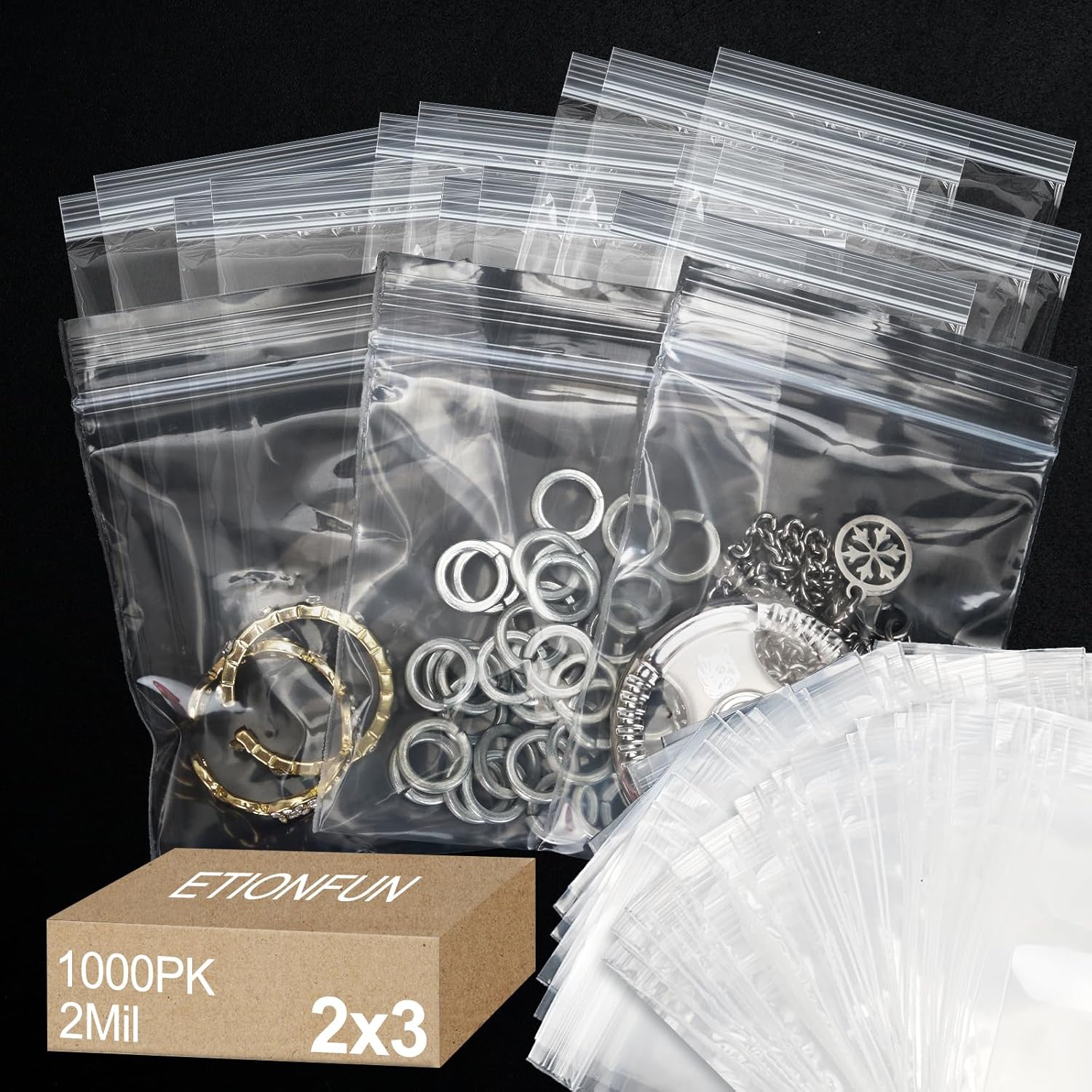 1000Pcs Small Plastic Bags 2x3 Inch, 2 Mil Clear Reclosable Poly Baggies for Packaging, Storage, Jewelry, Crafts, Food Safe Resealable Zip Bag