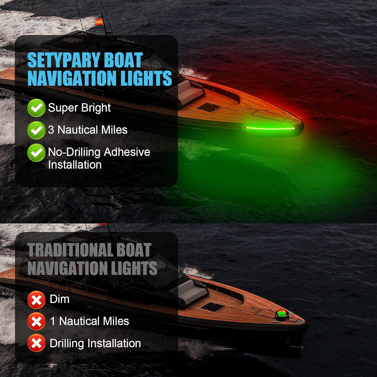 Boat Navigation Lights Red and Green, Bow Lights for Boats LED, Marine Running Lights Waterproof 12V for Night Fishing Small Boats and Pontoon - Image 2