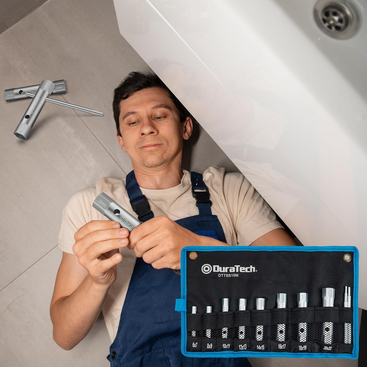 DURATECH 10-Piece Shower Valve Socket Wrench Set with Bar Handles, Metric, 6-22mm, for Removing Tub & Shower Valve, Home Plumbing Repairs - Image 7