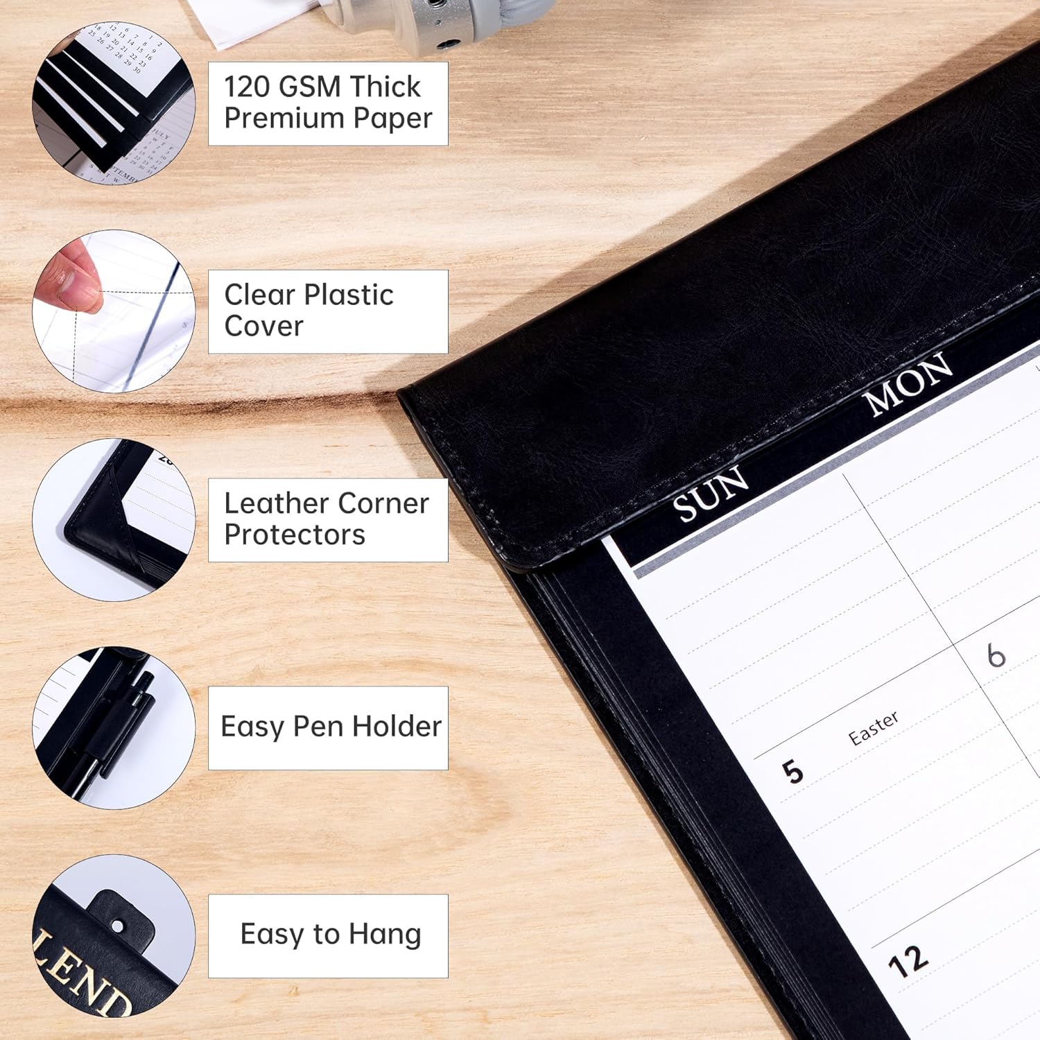 Yoment Desk Calendar 2026-2027, Jan 2026-Dec 2027, Large Desk Calendar with to-Do Lists, 24 Months Leather Desk Pad Wall Calendar with PVC Cover for Work Office School Home Women Men, 17 x 12, Black - Image 5