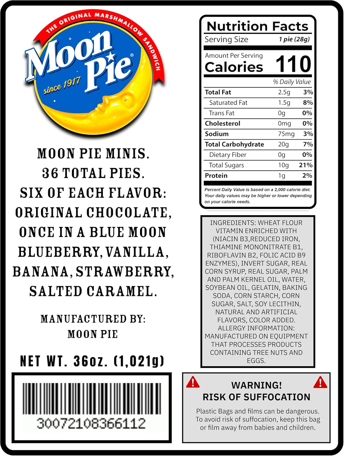 Moon Pie Minis 36 Pack. 6 Pies of Each: Original, Once in a Blue Moon Blueberry, Vanilla, Banana, Strawberry, Salted Caramel. 1oz. Snack Pies Individually Wrapped. - Image 2