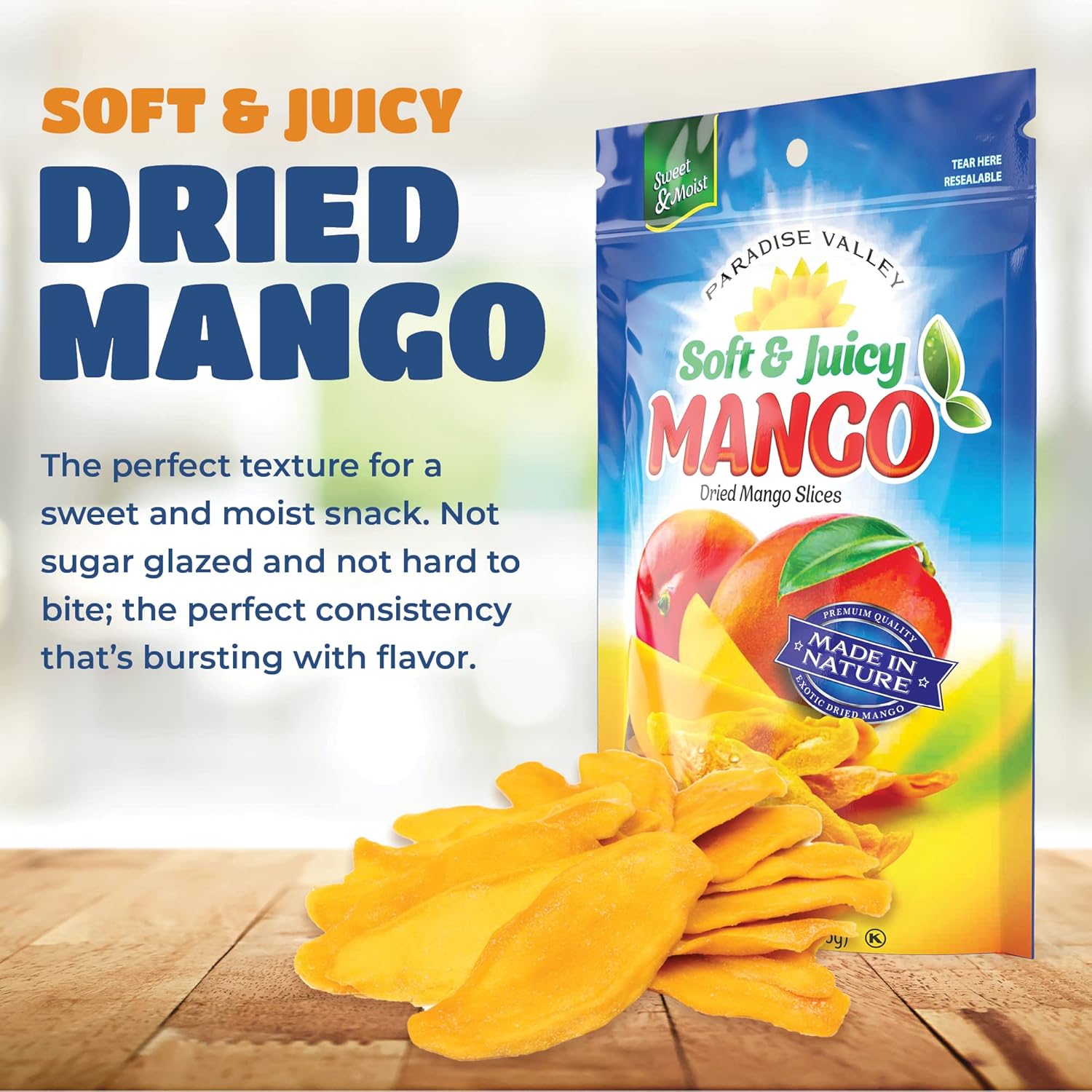 Dried Mango Slices - Delicious Texture Soft & Juicy Low Sugar Added Dried Mango - Naturally Ripened Mangos -Gluten Free Dry Mangoes Natural Source of Vitamin C, Fiber, (Mango 8 oz. 6 Pack) - Image 2