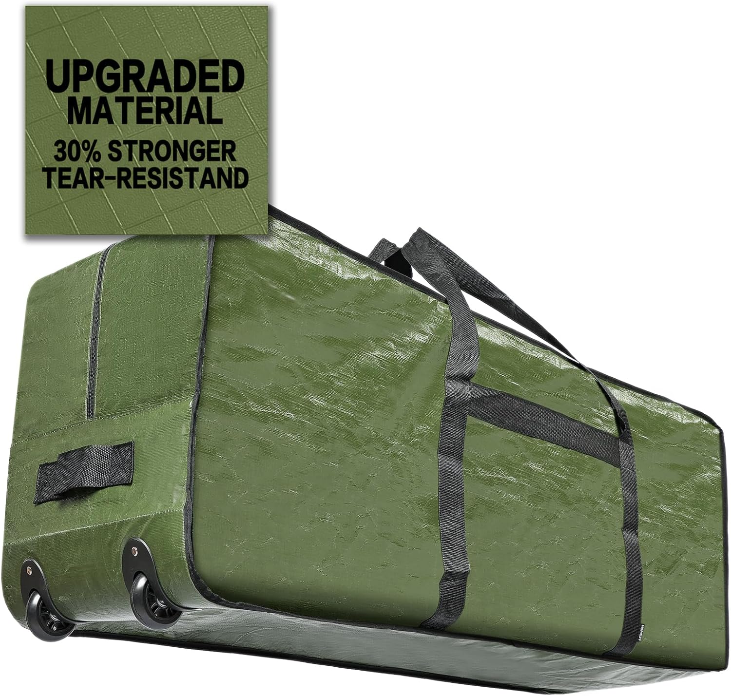 HOMEST Christmas Tree Storage Bag, Fits for 4.5-7 ft Xmas Artificials, Zippered Bag with Reinforced Carrying Handles and Wheels, Green (Bag Only) - Image 3