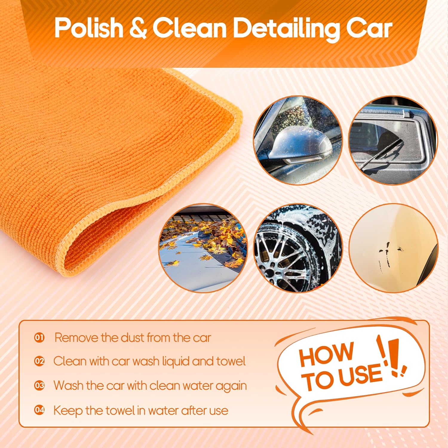 2PCS Clay Towel Auto Detailing, Clay Bar Towel Cloth Auto Detailing for Car (12 x 12 in) (Orange) - Image 7