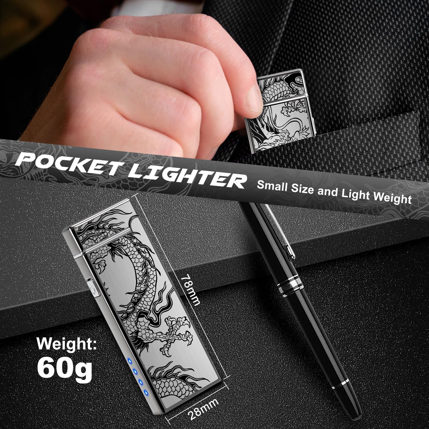 LcFun Electric USB Rechargeable Lighter Windproof Plasma Dual Arc Pocket Lighter, Flameless Cool Dragon Lighters for Candle, Camping, Small Valentines Birthday Gifts for Men Husband Father - Image 6