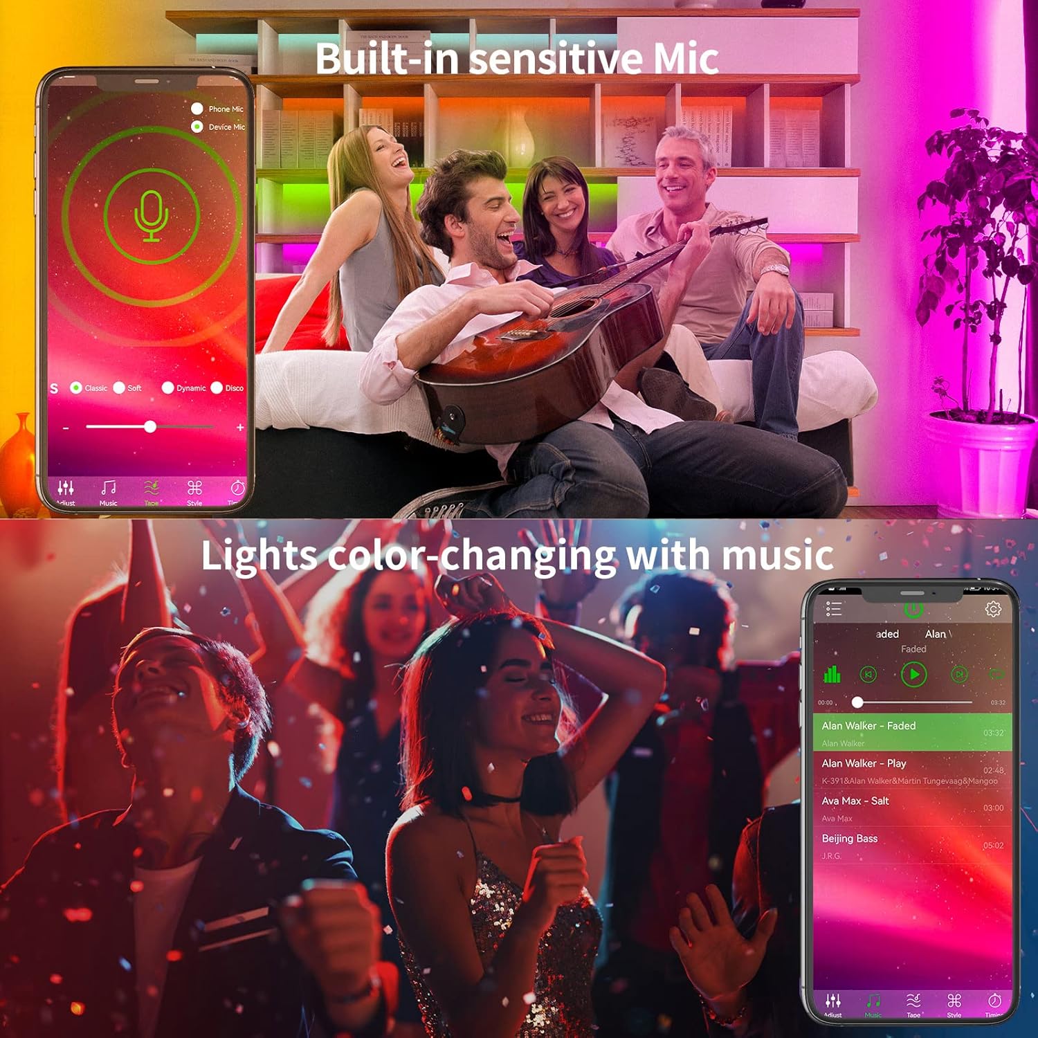 KSIPZE 100ft Led Strip Lights RGB Music Sync Color Changing Led Lights with Smart App Control Remote Led Lights for Bedroom Room Lighting Flexible Home Décor - Image 4