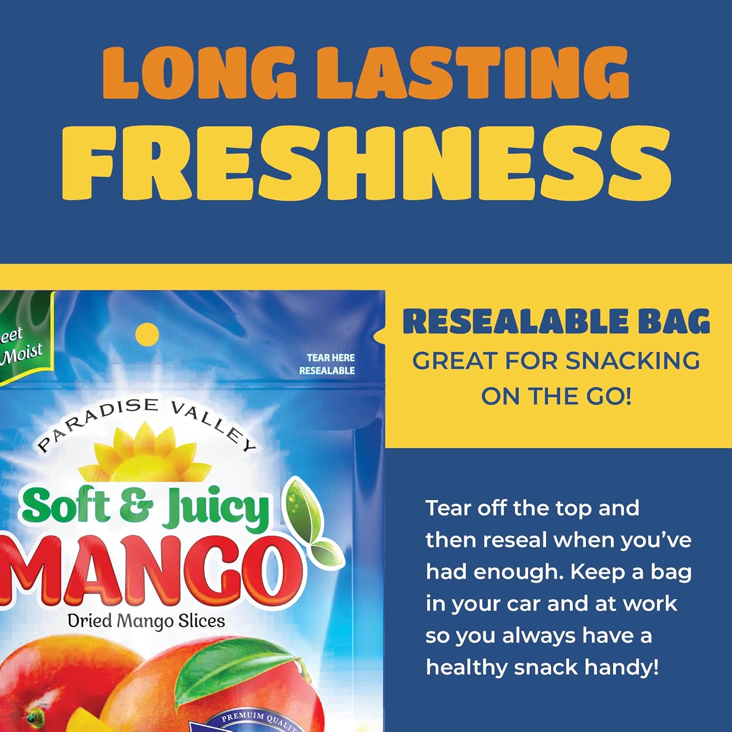 Dried Mango Slices - Delicious Texture Soft & Juicy Low Sugar Added Dried Mango - Naturally Ripened Mangos -Gluten Free Dry Mangoes Natural Source of Vitamin C, Fiber, (Mango 8 oz. 6 Pack) - Image 4