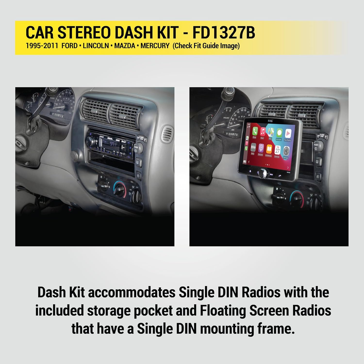 Scosche FD1327B Single DIN Dash Kit Compatible with Select 1995-11 Ford, Lincoln, Mazda and Mercury Vehicles - Car Stereo Install Kit - Single DIN Only - See Fit Guide in Images to Verify Your Vehicle - Image 4