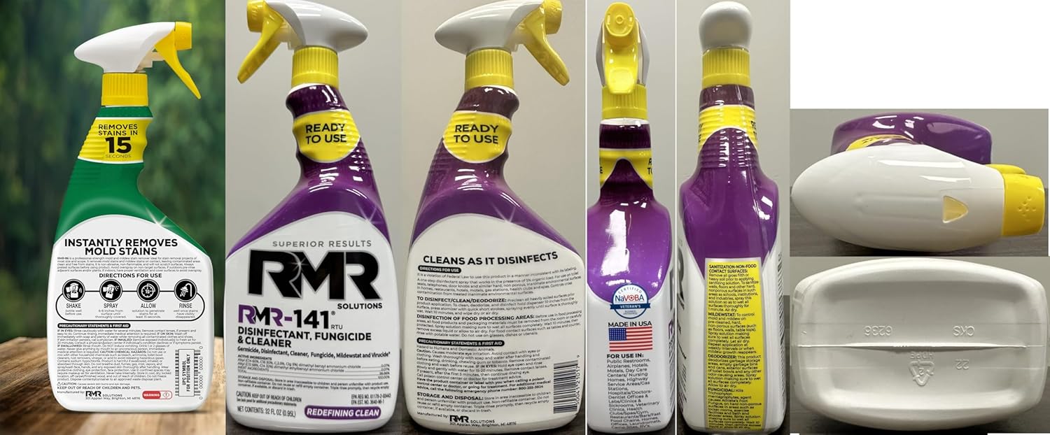 RMR Brands DIY Mold & Stain Remover Bundle, Complete Mold Killer & Mildew Prevention Kit, Disinfectant Spray, Includes 2-32 fluid ounce Bottles - Image 9