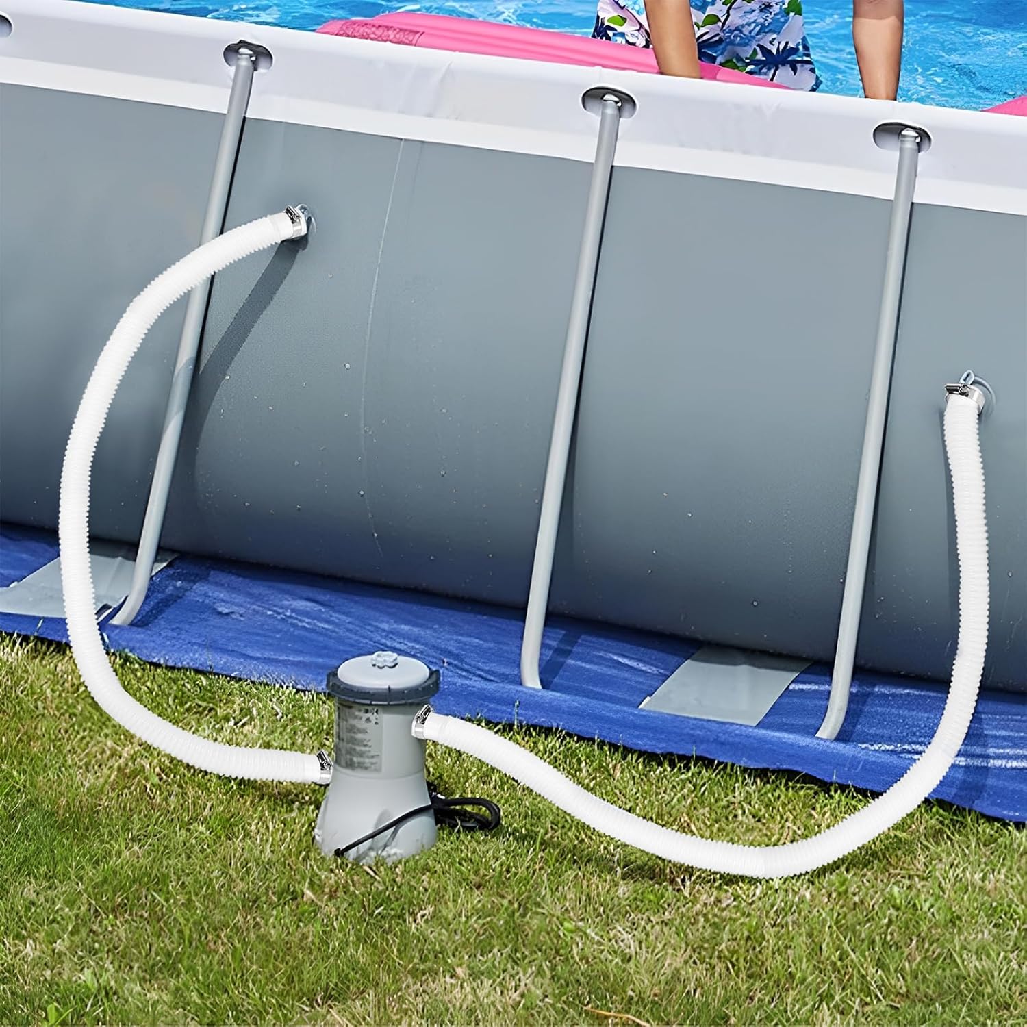 Madrigal 4-Pack of 1.25 x 59-Inch Pool Pump Replacement Hose for Above Ground Pools, Filter Pump Hoses, Replacement INTEX Hoses for 300/330/530/1000 Gallon Pool Pumps, Includes 8 Metal Clips, White - Image 7