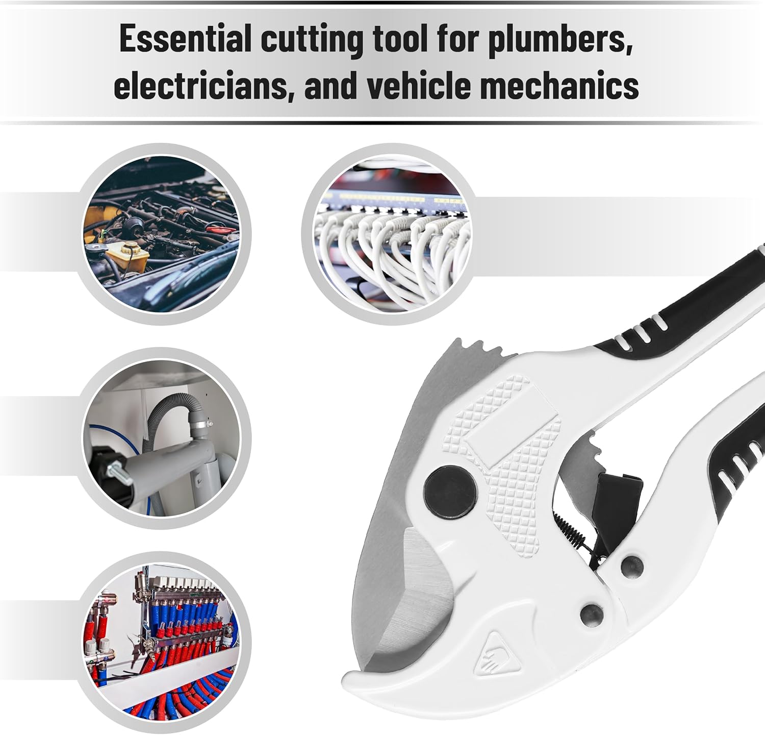 Bates- PVC Pipe Cutter, Cuts up to 1-5/8", Ivory Ratcheting PVC Pipe Cutter Tool, Pipe Cutters PVC Pipe Shears, Plastic Pipe Cutter, PEX Pipe Cutter, PVC Cutter Tool, PVC Ratchet Cutter - Image 5