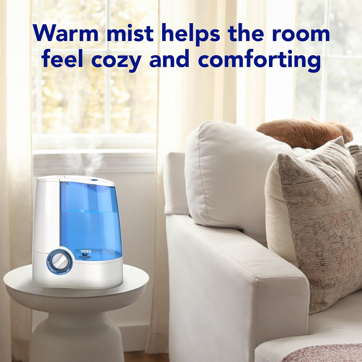 Vicks Warm Mist Humidifier Filter‑Free 1 Gal Tank, Auto Shut‑Off, Night Light, VapoPad and VapoSteam Compatible - Image 3