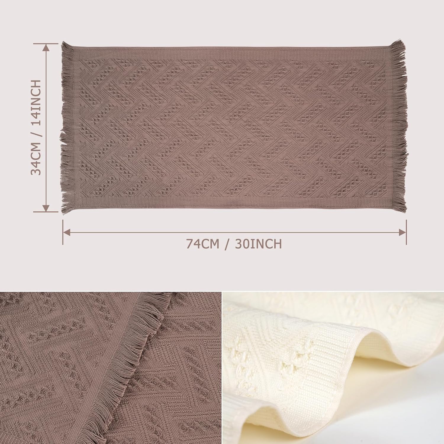 Luxury Decorative Hand Towels Bathroom: 2 Packs 14X30 100% Cotton Turkish Absorbent Soft Face Towel Set for Boho Bathroom Decor Kitchen Hotel Spa Farmhouse Guest Tea Gift (Cream White, 14"x30") - Image 2