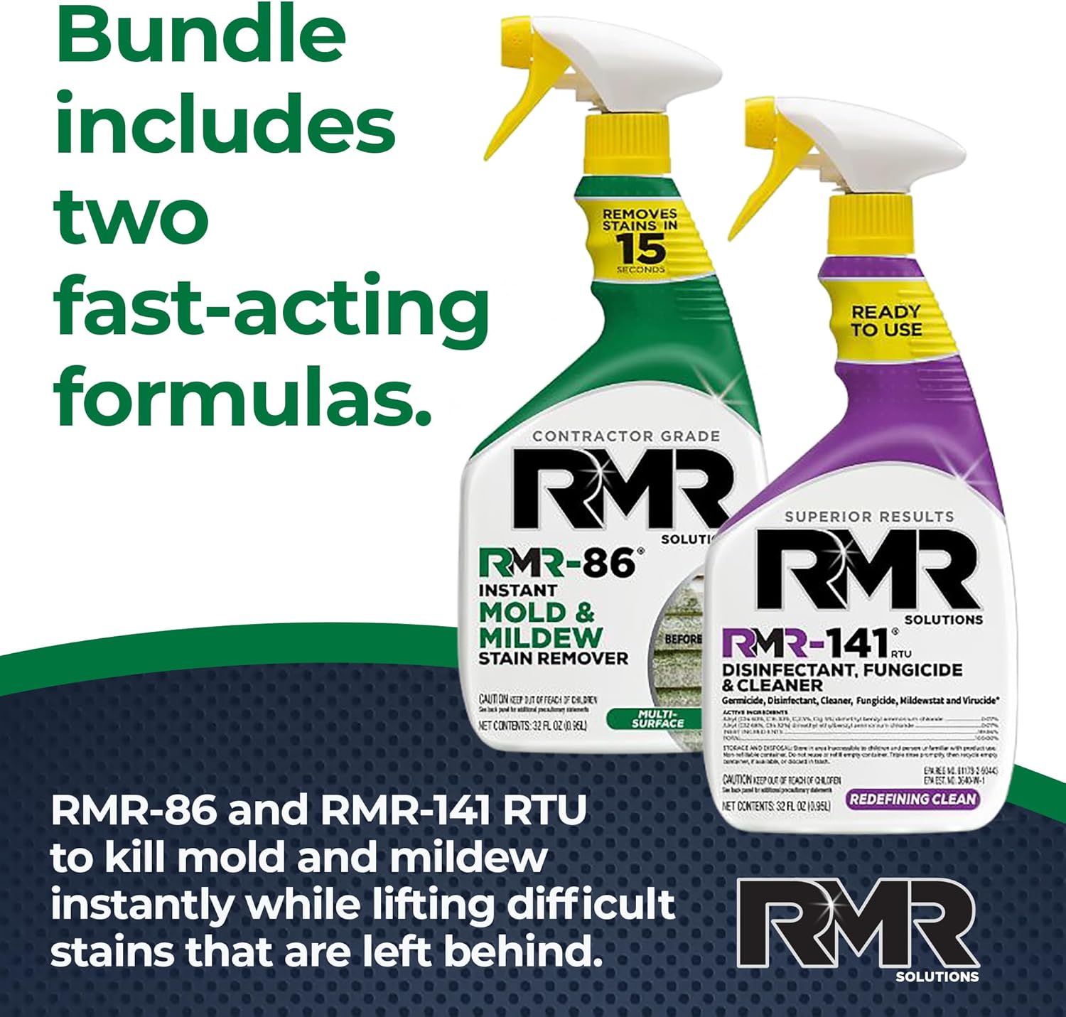 RMR Brands DIY Mold & Stain Remover Bundle, Complete Mold Killer & Mildew Prevention Kit, Disinfectant Spray, Includes 2-32 fluid ounce Bottles - Image 3