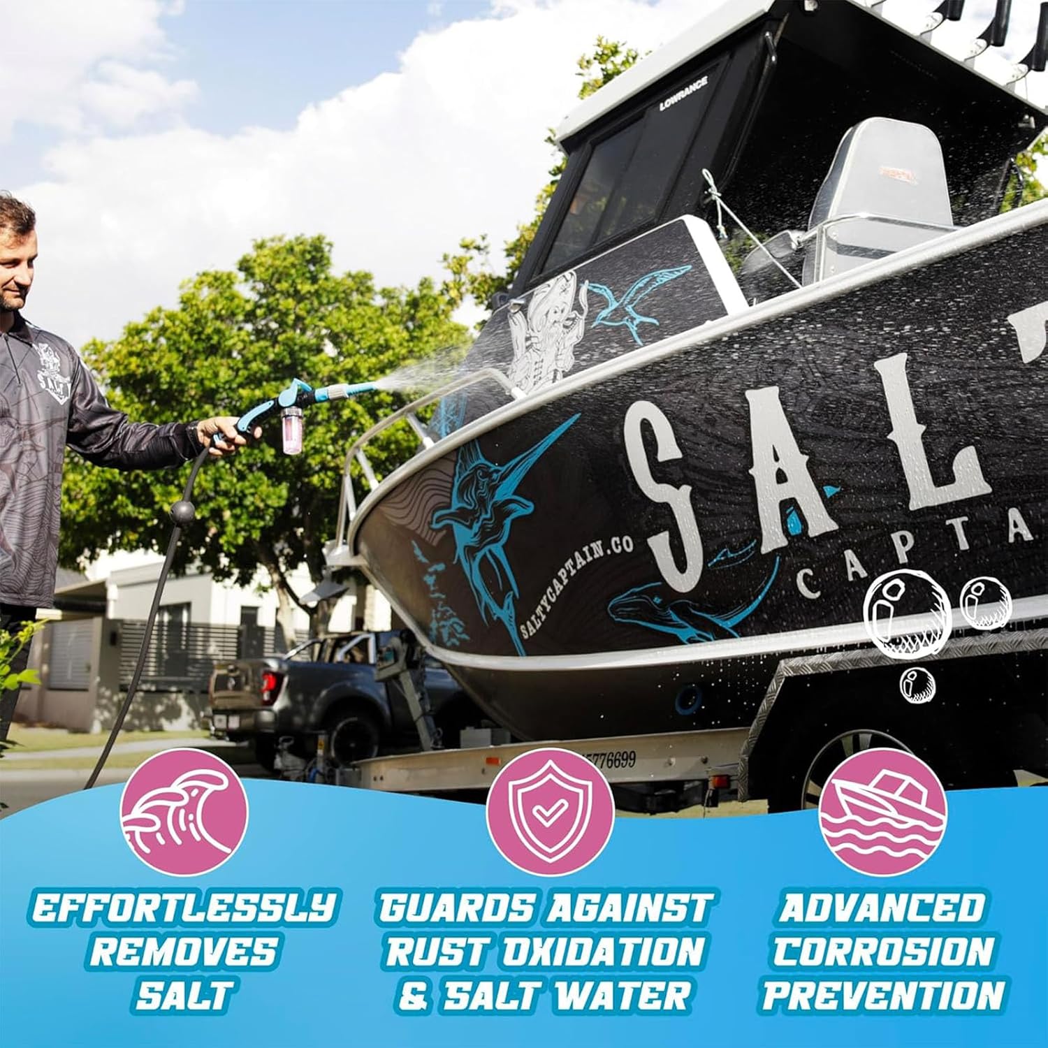 Salty Captain Foaming Salt Remover Wash - Clean & Remove Salt Off Boats & Cars, Prevent Saltwater Corrosion on Marine JetSkis, Trailers, Eco-Friendly Salt Neutralizer Boat Cleaner - Image 2